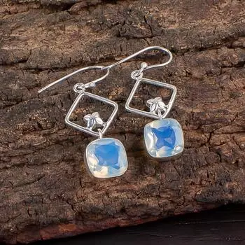 White Opal Gemstone 925 Sterling Silver Jewelry Handmade Earrings 1.70 For Gift EE-10-14