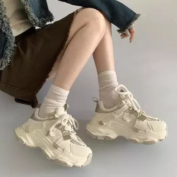 White Paris shows feet, small platform dad shoes, women s 2025 new summer breathable, lightweight and heightening sports shoes 35 белый