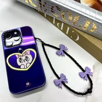 White Pearl Pearl Crystal Mobile Phone Chain Phone Lanyard Anti-Lost Lanyard Phone Wrist Strap purple bowknot