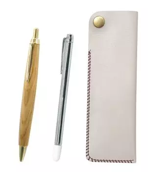 White Pen Case with Metal Pointer and Retro Maple Ballpoint Pen Set Two-Pack Hook-and-Snap (NK01W-701S-HS47S-2)
