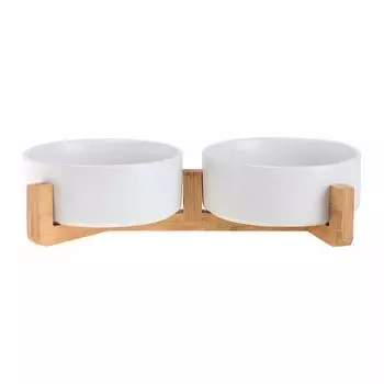 White Pet Bowl Food Bowl Dog Cat Tableware Ceramic 400ML Water Bowl Food Container Water Container Drinking Bowl Wooden Pet Dish Stable Removable Easy белый