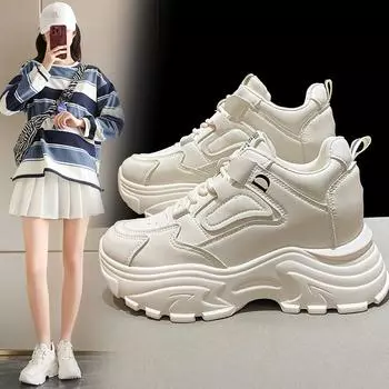 Белые женские кроссовки на платформе 2024 года, осенние туфли на шнуровке с толстой подошвой, из вулканизированной кожи, женские, дышащие, спортивные туфли из искусственной кожи 35 белый