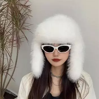 White plush imitation fox hair Lei Feng hat Fisherman s hat Autumn and winter ear protection Outdoor warm plush hat Wholesale M55-58cm