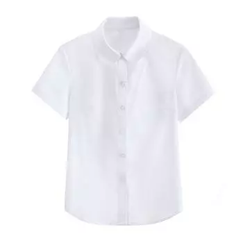 White Shirt Women s Spring and Summer Short Sleeve plus-Size Preppy Style Basic Style Base Ride JK Tops Stand Collar Shirt Girls short sleeve round neck (no pocket) XS