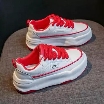 White Shoes for Women 2024 Autumn New Korean Female Students Thick Soled Board Shoes Fashion Lace Up Casual Flat Sports Shoes 35