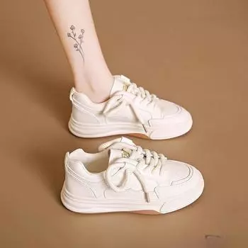 Белые туфли женские кроссовки на плоской платформе 36 чёрный