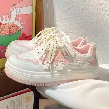 Белые туфли, женская обувь, весна и осень, новые легкие, красивые, универсальные, дышащие, для студентов, для занятий сноубордом 35 розовый