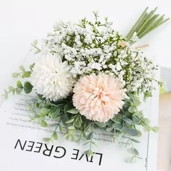 White Silk Artificial Flowers Real Touch Fake Flower Romantic Dandelion Bouquet 1