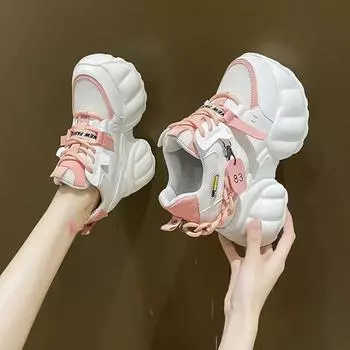 White Sneakers Women Sports Shoes with Elevated Height Inside Women s Shoe Fashionable Women s Shoes Lace Up Thick Soled Shoes 34 чёрный