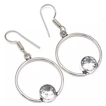 White Solar Quartz Gemstone Gift For Her Silver Jewelry Earrings 2