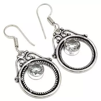 White Solar Quartz Gemstone Gift For Her Silver Jewelry Earrings 2