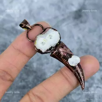 White Solar Quartz Stone Copper Artisan Boho Electroformed Daughter Gift Pendant VP-24