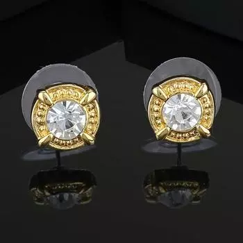 Круглые серьги-гвоздики из белого камня