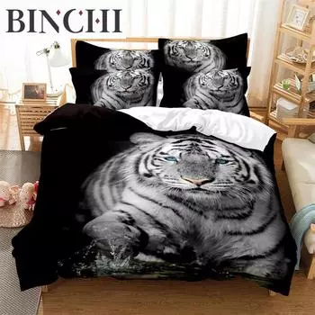 White Tiger Bedding Set, 3Pcs Duvet Cover Set, Soft Comfortable Breathable Duvet Cover, For Bedroom Guest Room Decor 70x133cm 2pcs