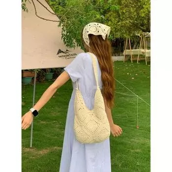 White Tiya Bohemian Style Handmade Straw Woven Bag Women 2025 New Large Capacity Tote Shoulder Bag Beige White