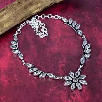 White Topaz 925 Solid Sterling Silver Necklace, Handmade Gemstone Jewelry Necklace, For Thanksgiving