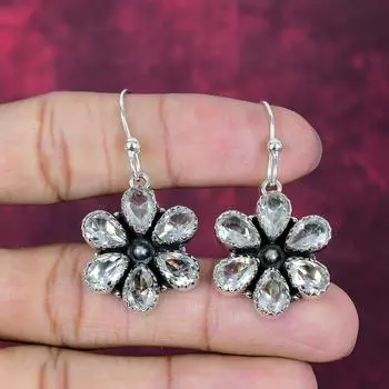 White Topaz Gemstone 925 Sterling Silver Handmade Wonderful Jewelry Earrings, For Memorial Day 1.77 Inches