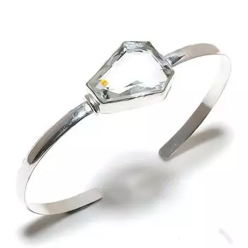White Topaz Gemstone Handmade 925 Sterling Silver Cuff Bangle Adjustable S3E52