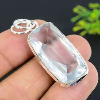 White Topaz Gemstone Handmade 925 Sterling Silver Jewelry Pendant 1.85 w3E78