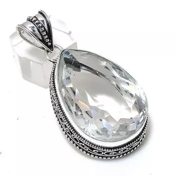 White Topaz Gemstone Handmade 925 Sterling Silver Jewelry Pendant 2.17 I1U66