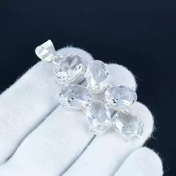 White Topaz Gemstone Pendant 925 Sterling Silver- Handmade Design, Everyday Wear Jewelry, Unique White Topaz Pendant Birthday Gift 2.5 белый