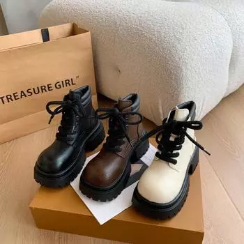 White versatile platform British Martin boots women s 2024 autumn and winter heightened thick heel short knight boots 35 коричневый