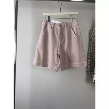 White Wardrobe Soft Denim A- line 4 Points Wide Leg Shorts Lotus root powder color EUR25