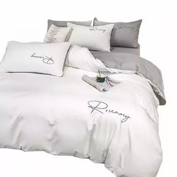 Комплекты постельного белья из выбеленного хлопка размера «queen-size» с вышивкой, пододеяльник, простыня на резинке, постельное белье, домашний текстиль в домашнем стиле Flat Bed Sheet&1.5m bed темно-серого