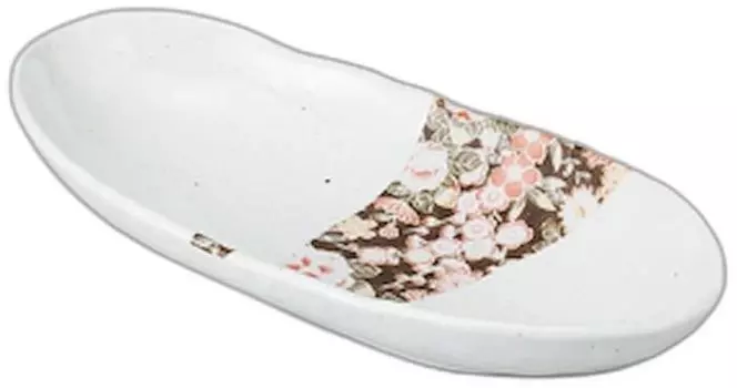 White Yuzen Long Serving Plate x x Serving Bowl Setomonohonpo [29 14.5 4.8cm]