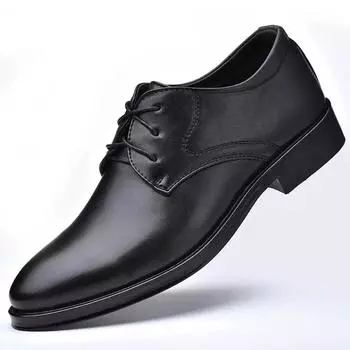 Whoholl Business Oxford Leather Shoes Men Breathable Rubber Formal Dress Shoes Male Office Wedding Flats Footwear Mocassin Homme 38 чёрный