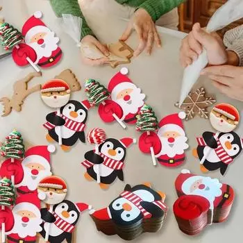 Wholesale Christmas Lollipop Paper Card Cartoon Santa Claus Penguin Snowman Kid Candy Gift Package Wrapping New Year Party Decor 25PCS