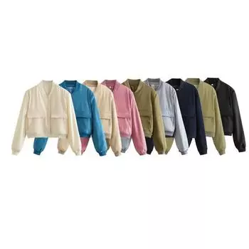 Wholesale European and American spring and autumn new European and American stand-up collar large pocket women s jacket jacket women S темно-синий