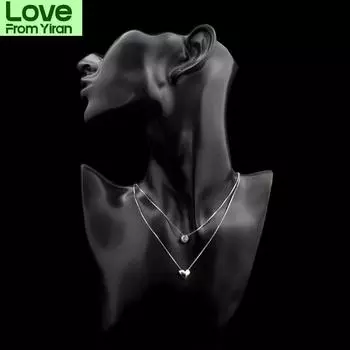 Wholesale Jewelry 925 Sterling Silver Double Layers Collarbone Necklace Chain Cz Love -Heart Pendant Necklace For Women S -N157