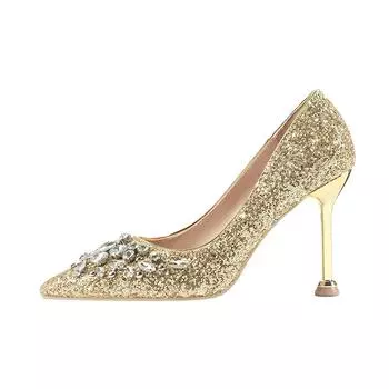 Wholesale Sexy Glittering Rhinestone Shoes Nightclub Show Thin Sequins Women s Single Shoes Sequined Pointed High Heel Sandals 36 золотой