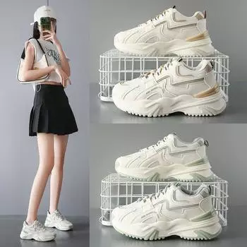 Wholesale Sneaker Female Spring New Muffin Thick Bottom Color Matching Mesh Breathable Student Casual Shoes Female 35