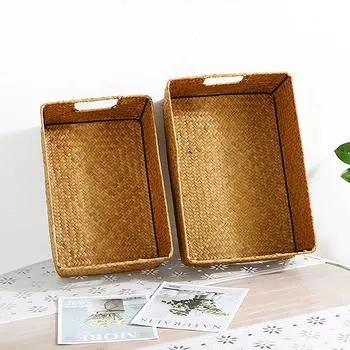 Wholesale Straw Rattan Storage Basket Large Capacity Woven Basket Organizer Desktop Sundries Storage Box Toy Laundry Basket