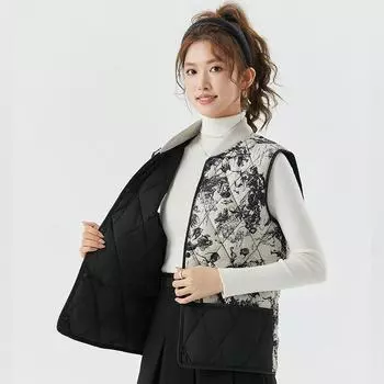 Wholesale Women s Lightweight Warm Chinese-Style Fashionable Casual Ribbed-Collar Outer-Wear Cotton Vests for Spring and Autumn M