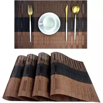WHQ 4PCS/SET салфетки ПВХ коврик для стола плетеные полосатые коврики под поддоны коврик для стола коврики для кухни аксессуары для кухни 4pcs set