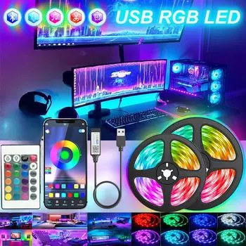 Wi-Fi 1-5M USB светодиодные ленты RGB 5050 Bluetooth APP Control Luces Led Гибкие диодные украшения для гостиной Лампа Лента 1M