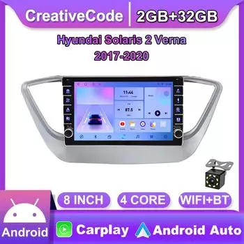 Wi-Fi 2Din Android автомобильный радиоприемник мультимедийный видеоплеер для Hyundai Solaris 2 Verna 2017-2020 с кнопкой Carplay GPS 2 + 32 ГБ 2+32GB