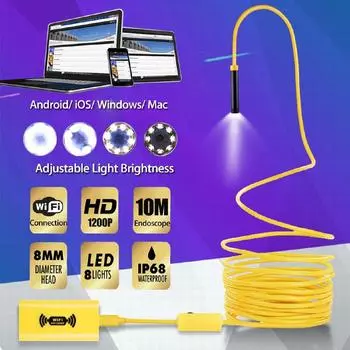 Wi-Fi эндоскопическая камера HD 1200P водонепроницаемый осмотр USB-эндоскоп 8LED бороскоп для Android IOS