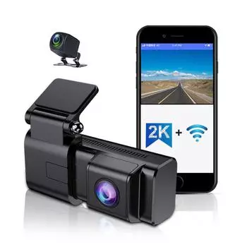 Wi-Fi Dash Cam 2k HD Передняя задняя двойная камера Безэкранный регистратор для вождения Приложение для телефона Подключенный автомобильный видеорегистратор