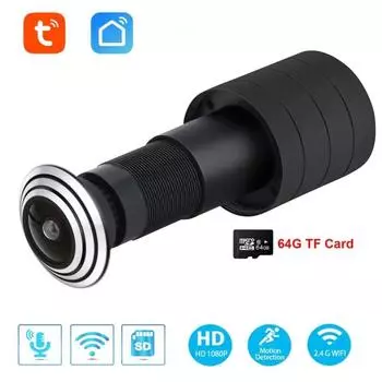 Wi-Fi дверная IP-камера TF-карта аудио дверной глаз отверстие для дома 720P 1,66 мм широкоугольный объектив «рыбий глаз» сетевой глазок Cateye P2P Tuya APP no card