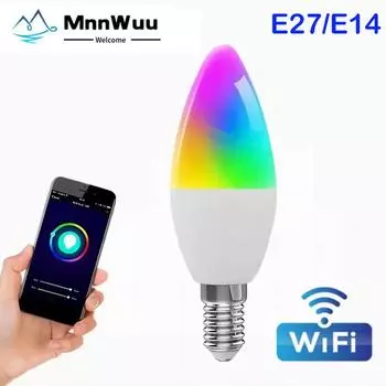 Wi-Fi E14 Свеча RGB Светодиодная лампа 100-240 В Умная лампа с регулируемой яркостью Работает с лампой Alexa Google Home Яндекс Алиса Умный свет 1 Pcs E14 WIFI Bulb