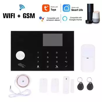 Wi-Fi GSM сигнализация Домофон Пульт дистанционного управления Автодозвон TFT-дисплей 433 МГц Детекторы 3 Проводная защита USB Cable чёрный