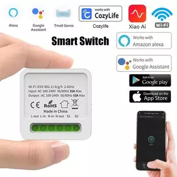 Wi-Fi Smart Switch DIY Light Mini Switches 2-позиционный пульт управления Беспроводной выключатель для умного дома с приложением Alexa Google Home Cozylife Xiao Ai Smart Switch слоновая кость