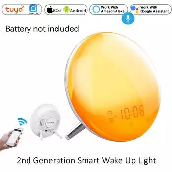 Wi-Fi Smart Wake Up Light Часы рабочего дня Восход и закат Моделирование 4 будильника Работает с приложением Alexa Google Home Tuya Пульт дистанционного управления