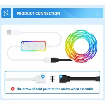 Wi-Fi TV Strip Light USB 5v 5050rgb Цветная музыка Управление звуком Граффити Интеллектуальная подсветка Ремешок 100cm