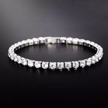 Wic 925 Silver Moissanite Haute Couture D Color Vvs Small Rock Sugar Tennis Chain Can Be Strung Cushion Simple Bracelet Collar 4Mm - 7.28 inches серебряный