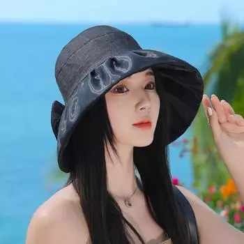Wide Brim Bow Fisherman Hat Casual Anti UV Adjustable Sun Visor Cap Breathable Bucket Hat Woman Girls M56-58cm чёрный